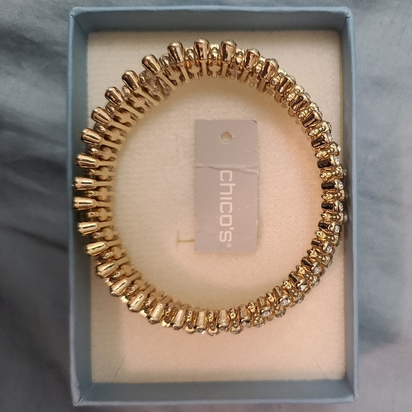 Goldtone Pave Simulated Crystal Stretch Bracelet - Picture 3 of 5